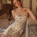 ネグリジェ レディース セクシー 接触冷感 ハートネック バックオープン キャミソールワンピース ポリエステル サテン調 光沢 ルームウェア ナイトウェア 通気...