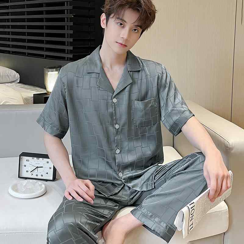 パジャマ メンズ ルームウェア 男性 接触冷感 半袖 長ズボン オールシーズン 大きいサイズ ゆったり 部屋着 外出着 ポリエステル 薄手 開襟 襟付き 通気性 セットアップ 快適 カジュアル