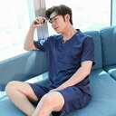 パジャマ メンズ 半袖 Vネック 薄手 接触冷感 ひんやり ポリエステル サテン生地 ショートパンツ 大きいサイズ 部屋着 ルームウェア カジュアル 快適 通気性 春夏秋