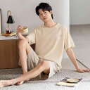 パジャマ メンズ 男性用 モーダル 半袖 ショートパンツ 薄手 軽量 涼しい 快適 通気性 吸湿速乾 接触冷感 ルームウェア 部屋着 寝間着 寝巻き スリープウェア カジュアル リラックス ワンマイルウェア 普段使い アウトドア 夏 サマー(x3)