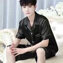 パジャマ メンズ 男性用 半袖 ショートパンツ セットアップ ルームウェア 部屋着 夏 春夏 接触冷感 ひんやり 涼しい 再生繊維 薄手 超薄手 軽量 開襟 襟付き 無地|詳細画像
