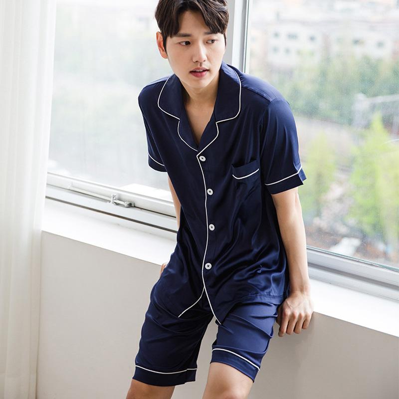 パジャマ メンズ 夏用 ルームウェア 薄手 半袖 ショートパンツ 接触冷感 シルク調 開襟 ゆったり 大きいサイズ 男性用 部屋着