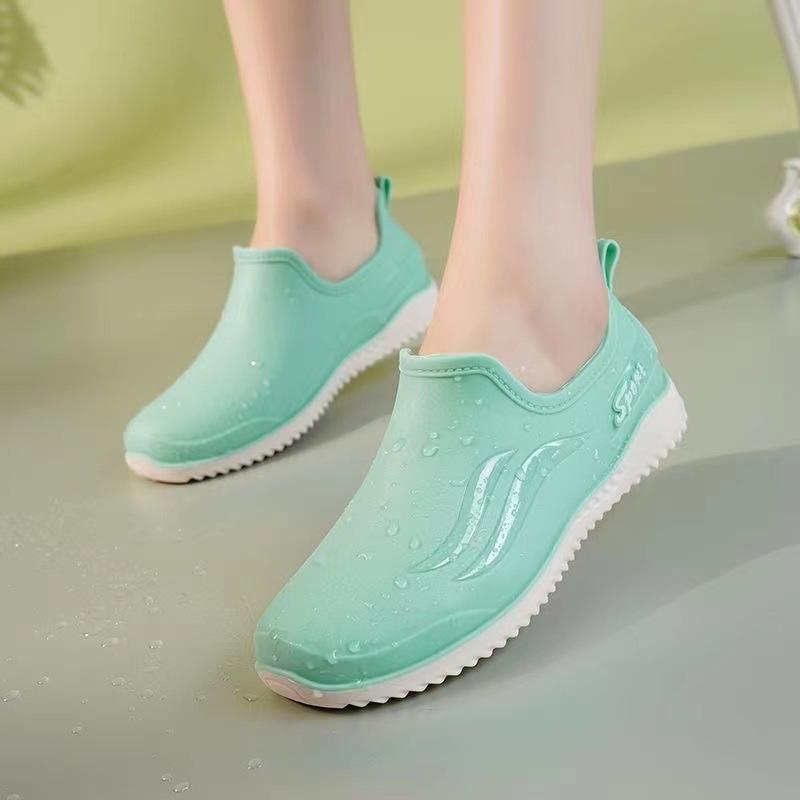 レインシューズ レディース ショート丈 厚底 PVC素材 防水 滑り止め 快適 長靴 女性用 スリッポン 外履き 梅雨対策 キッチン 作業用 普段使い(x2)
