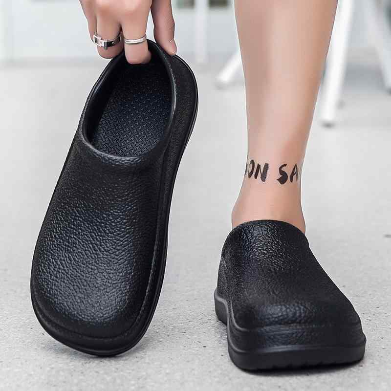 レインシューズ メンズ コックシューズ ブラック 大きいサイズ 厨房 作業用 スリッポン EVA素材 ラバーソール 防水仕様 ラウンドトゥ フラットヒール ローカット 通気性 マッサージ機能付き カジュアル 快適