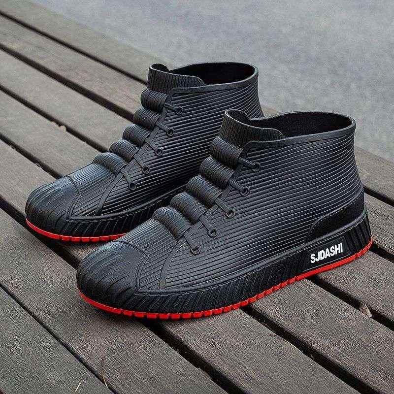 レインシューズ メンズ 男性用 防水 防滑 PVC ショート丈 雨靴 ブラック レッド イエロー ブルー グレー 厚底 保温 裏地付き フィッシング アウトドア 作業 普段使い 耐摩耗性 秋冬