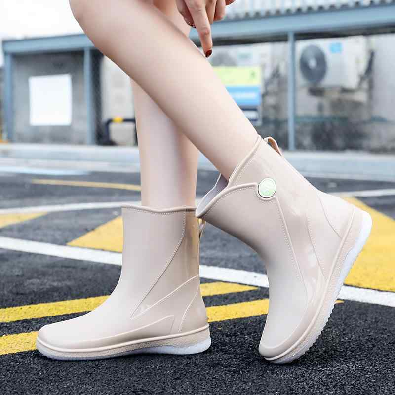 レインブーツ レディース ショート丈 ゴム製 PVC素材 防水 滑り止め 耐摩耗 着脱簡単 台所 作業用 通勤 普段使い 外履き ブラック ピンク ベージュ系