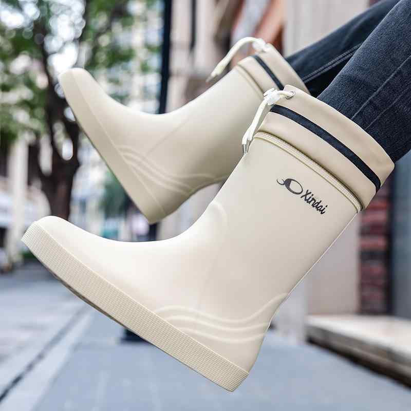 レインブーツ 男女兼用 メンズ レディース ミドル丈 防水 防滑 耐摩耗性 ドローストリング ボアライナー PVC素材 梅雨 雨の日 通勤 通学 アウトドア