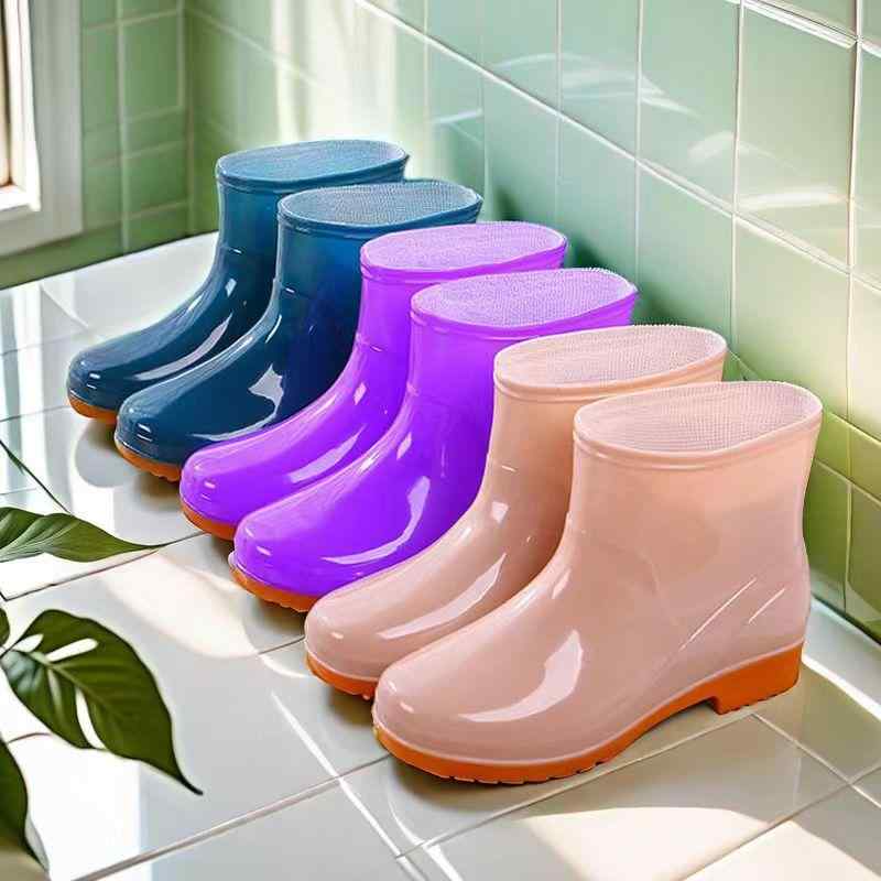 レインブーツ レディース ショート丈 キッチン 厨房 ガーデニング 防水 滑り止め 耐久性 丈夫 厚手 保温 裏ボア PVC ゴム底 おしゃれ カジュアル ローヒール