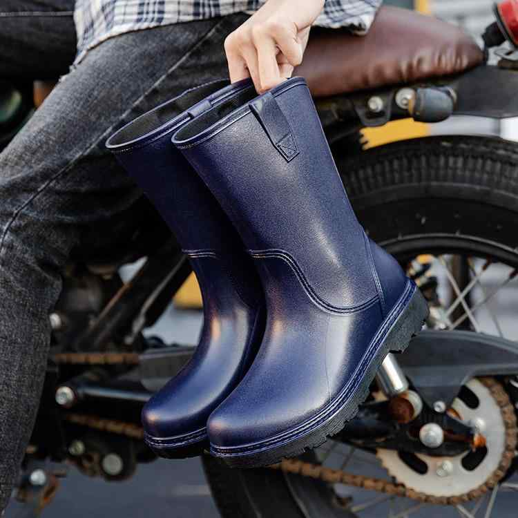 レインブーツ 長靴 メンズ レディース 男女兼用 防水 滑り止め スリッポン ミドル丈 ソフトタイプ ゴム製 キッチン 釣り 田植え 作業用 オールシーズン ブラック