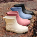 レインブーツ レディース ショート丈 低め丈 防水 滑り止め 防寒 厚底 フラットヒール PVC素材 無地 カジュアル 普段使い キッチン 春秋 ブラック ブル...