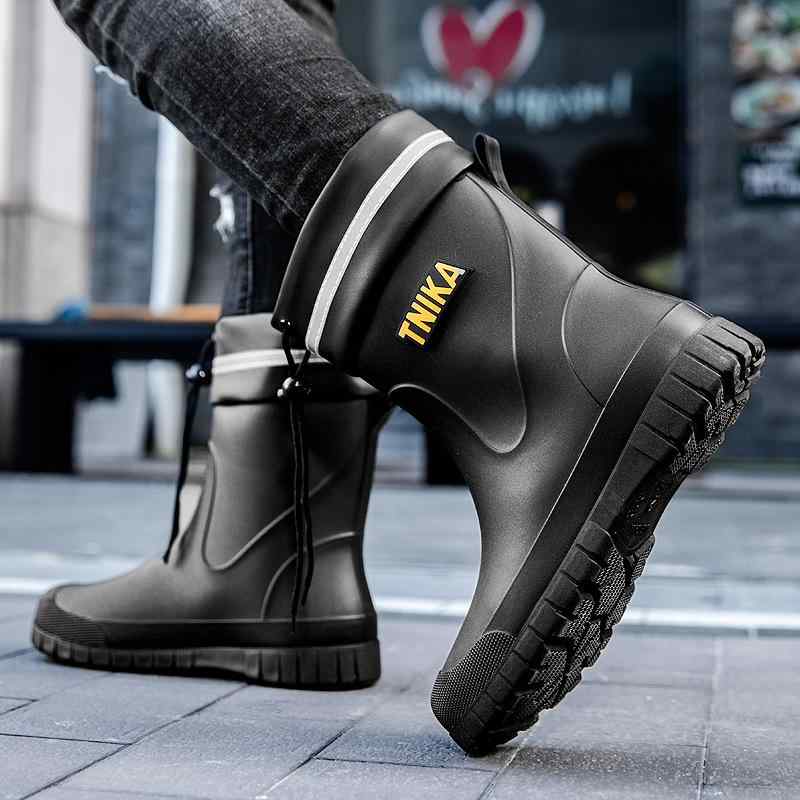 レインブーツ メンズ 男性用 ミドル丈 スリッポン 長靴 滑り止め 耐摩耗性 防水 ゴム製 一体成型 おしゃれ アウトドア 釣り 作業用 普段使い 無地