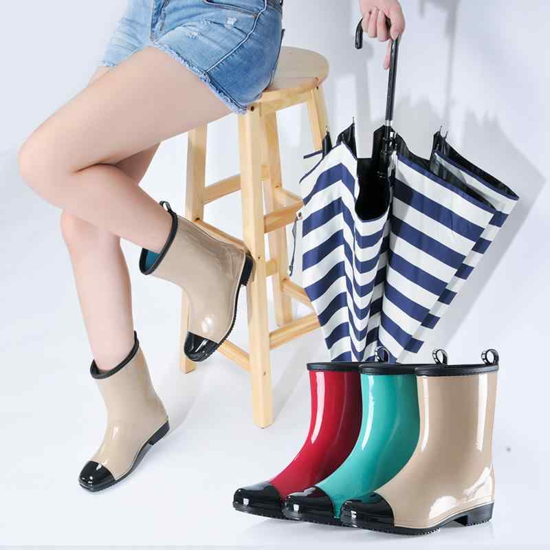 レインブーツ レディース ミドル丈 おしゃれ ローヒール バイカラー 裏ボア あったか 韓国風 女性用 長靴 秋冬 防水 滑りにくい 雨の日 雪の日 通勤 普段...