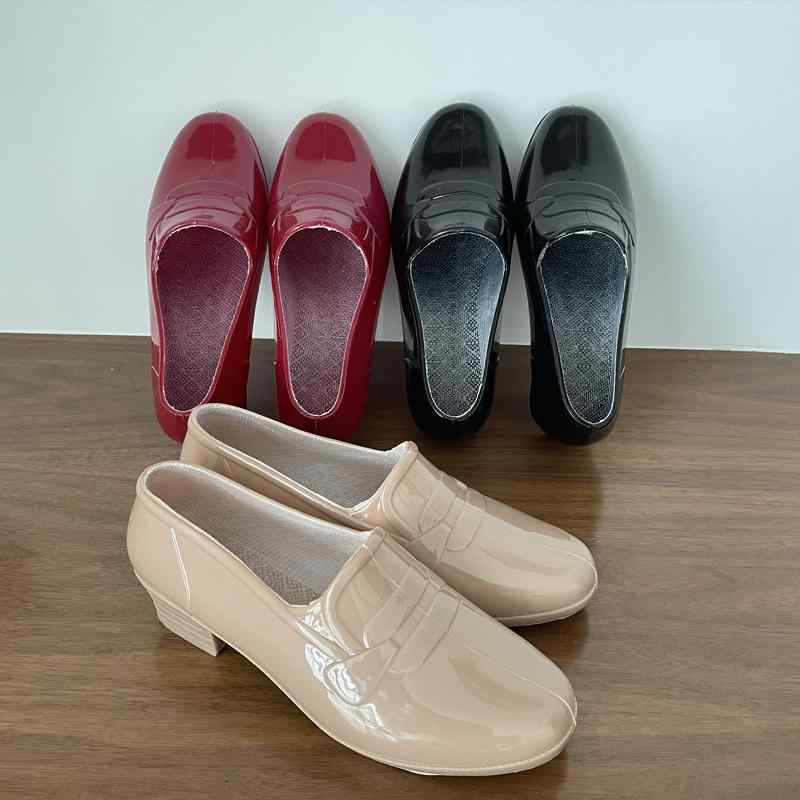 レインブーツ レディース ミドルヒール ローカット 長靴 キッチンシューズ 作業靴 滑り止め ママ用 おしゃれ PVC素材 普段使い オフィス カジュアル レッ...