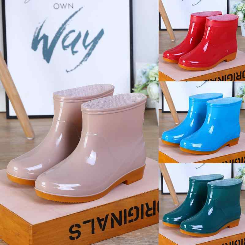 レインブーツ レディース ショート丈 防水 防滑 滑り止め キッチン 作業用 普段使い PVC製 保温 あったか 裏ボア 取り外し可能 スリッポン(x2)