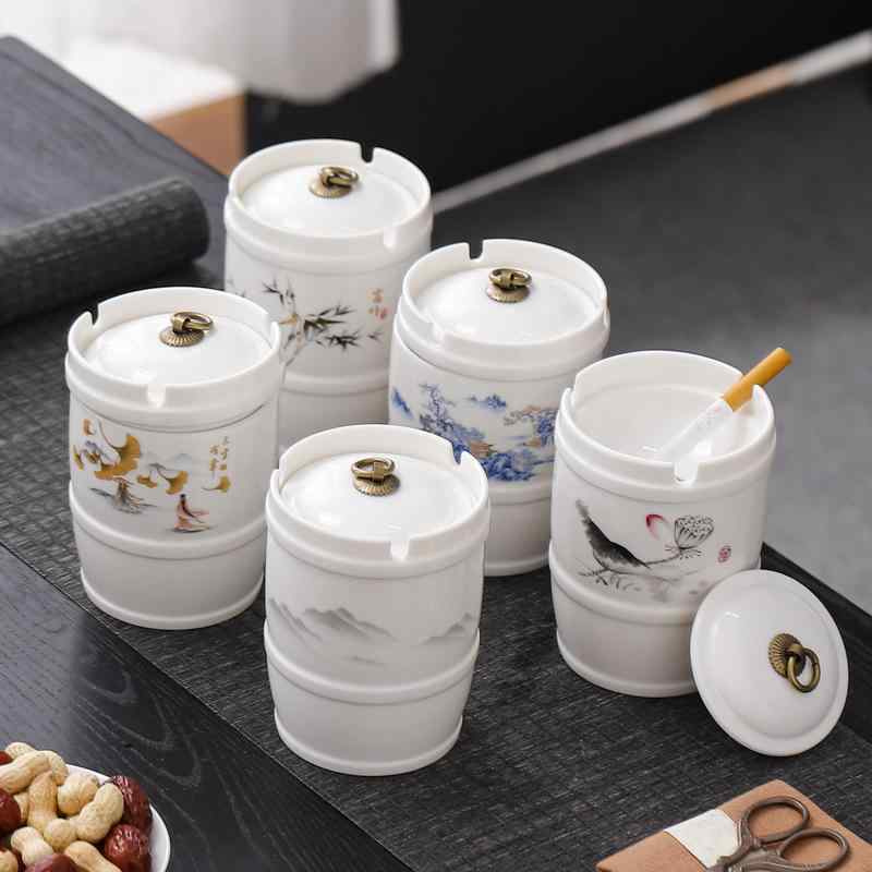 灰皿 陶器製 防風 灰飛散防止 蓋つき 大容量 高級感 おしゃれ デザイン モダン シンプル 家庭用 ホテル オフィス リビング デスク 喫煙具 インテリア 小物 多機能(x2)