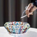 灰皿 ガラス製 手描き カラフル 鮮やか 家庭用 リビング オフィス デスク 軽量ラグジュアリー 高級感 スタイリッシュ おしゃれ ユニーク 卓上 インテリア