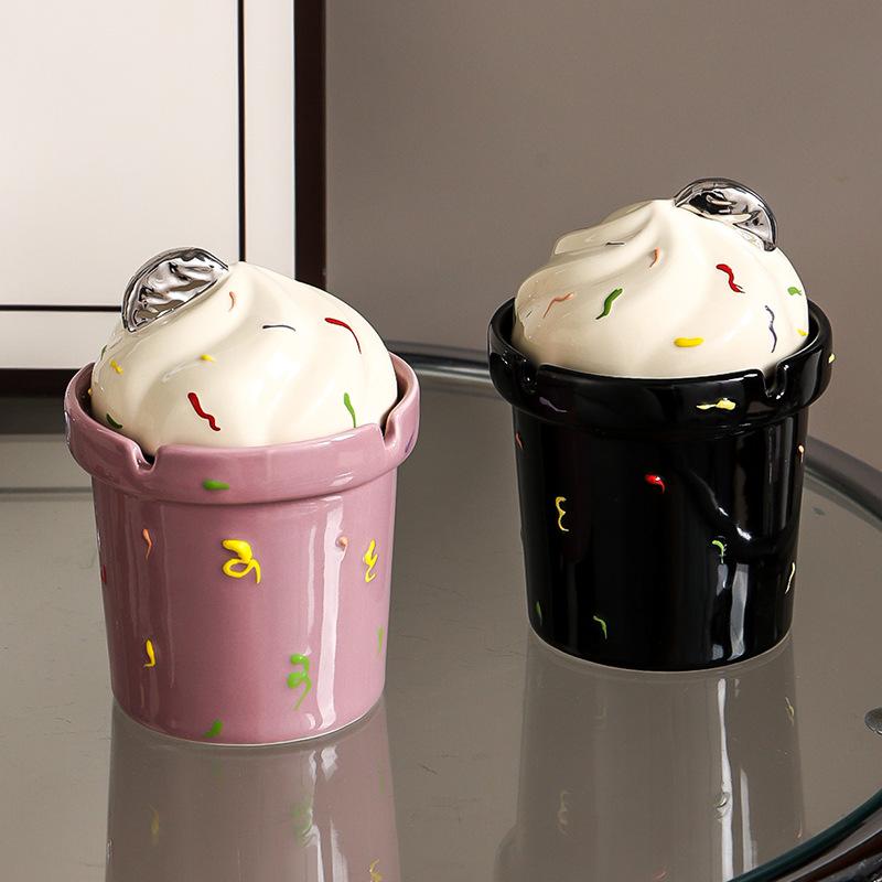 灰皿 レディース 陶器製 蓋付き おしゃれなインスタ風デザイン 家庭用 業務用 ホテル 民宿 アッシュトレイ 紫 黒色(x2)