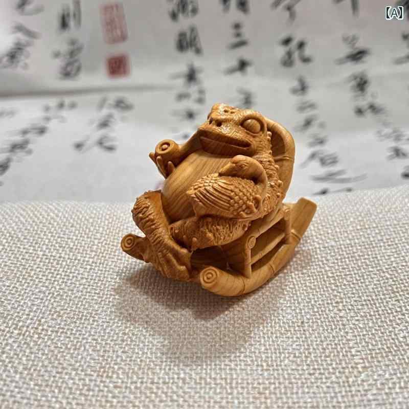 置物 崖柏 柏木 ヒキガエル 揺り椅子 木彫り 卓上 デスク オブジェ 中華風 インテリア 縁起物 金運 開運 アート 飾り リビング オフィス(x2)(3)