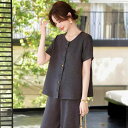 セットアップ ミセス シニア 中高年 女性 夏 半袖 シャツ ブラウス ゆったり リラックスフィット ツーピース 薄手 体型カバー クロップドパンツ ポリエステル ストライプ チェック エレガント 普段使い ダークグレー レンガ色