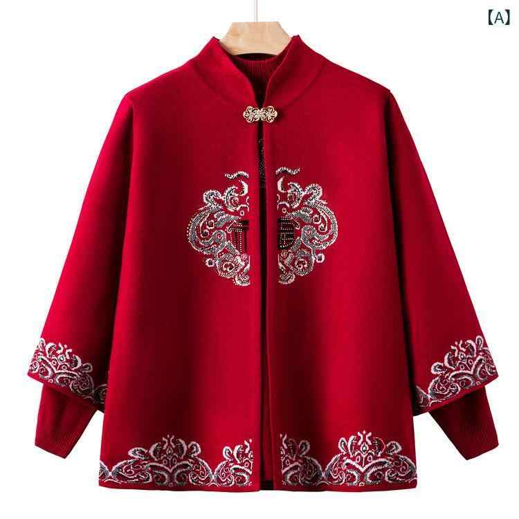 ニット ミセス 中高年 女性用 長袖 カーディガン セットアップ 2点セット 結婚式 披露宴 フォーマル 花柄 ゆったり 厚手 上品 秋冬(4)