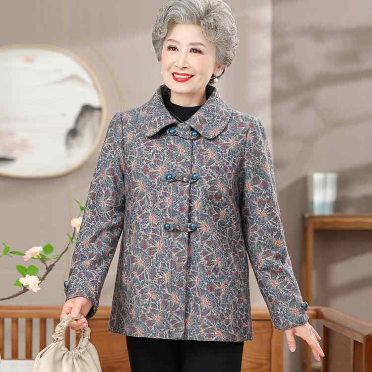 アウター レディース ミセス シニア 60代 70代 襟付き カーディガン 羽織り 花柄 ゆったり 大きいサイズ ポリエステル カジュアル きれいめ 秋冬 レッド ブルー ポケット付き 飾り付き