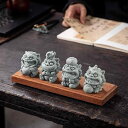 置物 招財 貔貅 風水グッズ 中華風 卓上 飾り オブジェ インテリア リビング 玄関 青砂石 半手作り 工芸品 願望成就 開運 幸運 縁起物 記念品 風獅爺(x2)(3)