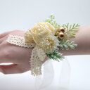 リストコサージュ ボタニカル ナチュラル 布製 サテンリボン バラ マム 造花 ダブルヘッド フォーマル 結婚式 披露宴 パーティー セレモニー ビジネス 発表会 腕飾り アクセサリー 装飾品