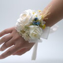 ウェディングアクセサリー コサージュ リストブーケ 新郎 ブライズメイド 結婚式 バラ 薔薇 花 葉 ナチュラル ボタニカル 布製 胸飾り 腕飾り ミルクホワイト レッド ピンク
