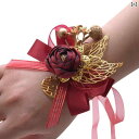 コサージュ ウェディング小物 新郎新婦 リストブーケ ブートニア ブローチ 椿 花飾り 赤色 金色 布製 結婚式 披露宴 パーティー イベント用 装飾
