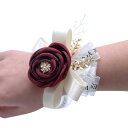 コサージュ リストブーケ ウェディング 新婦 ブライズメイド 手作り 布製 造花 フェイクフラワー 花飾り 結婚式 ハンドメイド 上品 エレガント フォーマル ワインレッド シャンパンピンク ブルーグレー モーブピンク ブラック ネイビー グレー