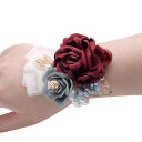 コサージュ ブライダル 結婚式 ヘッドドレス 髪飾り ヘアアクセサリー リストコサージュ 韓国風 造花 布製 新婦 花嫁 ウェディングゲスト ワインレッド ダークブルー
