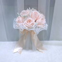 ウェディングブーケ 花嫁用 造花 シルクフラワー ローズ バラ トスブーケ 結婚式 披露宴 前撮り ロケーションフォト 撮影小物 ピンク系 シャンパン アイボリー ホワイト