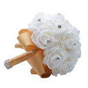 ブーケ ウェディング 花嫁 欧米風 造花 サテンリボン PE素材 ラインストーン飾り 結婚式 披露宴 フラワーアレンジメント 豊富なカラーバリエーション