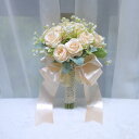 ブーケ 花嫁 韓国風 結婚式 ウェディング 造花 アートフラワー リボン ウェディングフォト 前撮り シャンパンカラー アイボリー ホワイト