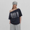 シャツ レディース オフショルダー 片肩出し ショート丈 ゆったり ルーズフィット リラックス感 英字プリント アメリカン ストリート カジュアル ギャル系 ニット ポリエステル 夏