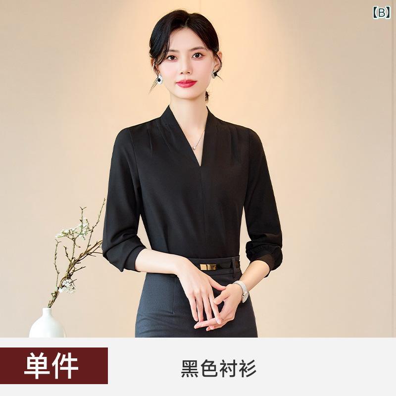 スカートスーツ レディース 秋 高級感 エレガント オフィス フォーマル 制服 ユニフォーム 事務服 OL 通勤 ビジネス 宝飾店 美容院 ミドル丈スカート 長袖 ポリエステル レーヨン素材(x2)