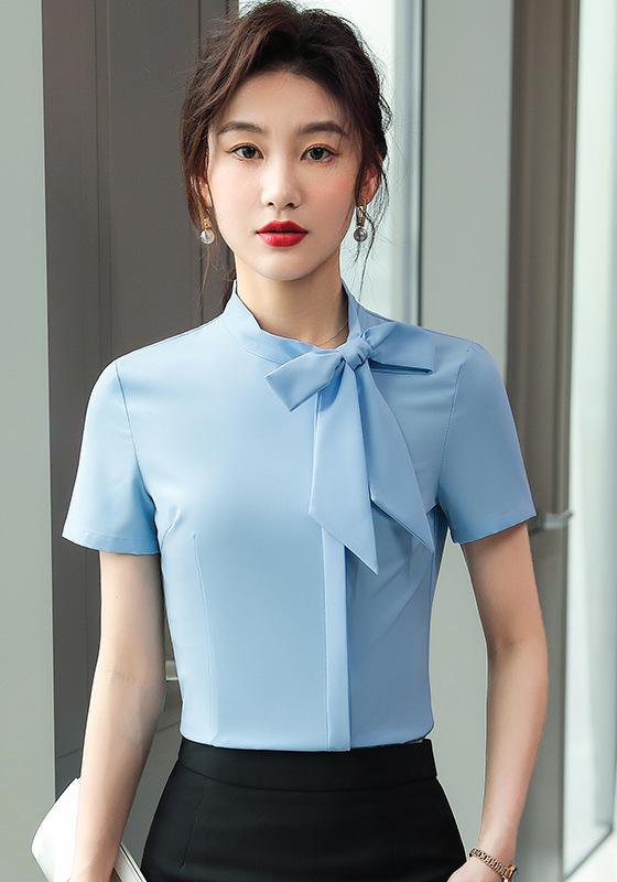 ブラウス レディース 春夏 リボン 半袖 切り替え オフィス OL ビジネス 通勤 ファッション 上品 エレガ..