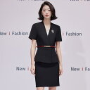 スカートスーツ レディース 半袖 セットアップ オフィス ビジネス フォーマル 大きいサイズ ゆったり 美容師 技師 仕事服 ユニフォーム 通勤 ポリエステル スパンデックス ミディ丈 ひざ丈 エレガント 春夏(x2)