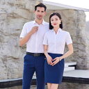 シャツ 男女兼用 ビジネス オフィス 制服 事務服 高機能 形態安定 ノーアイロン スリムフィット Vネック 半袖 長袖 ポリエステル 春夏 通勤 きれいめ(x2)