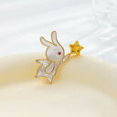 ブローチ レディース 星を摘むうさぎモチーフ かわいい 個性的 さわやか 銅製 電気メッキ加工 カジュアル フォーマル 普段使い(x2)