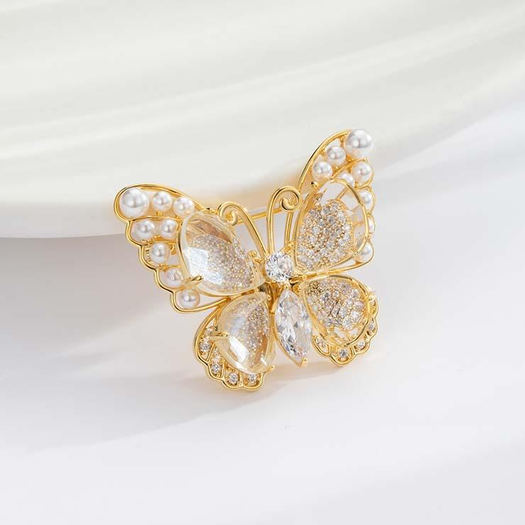 ブローチ レディース かわいい 蝶 昆虫モチーフ 個性的 銅製 ストーン装飾 お出かけ フォーマル カジュアル スーツ ジャケット コート 華やか アクセント