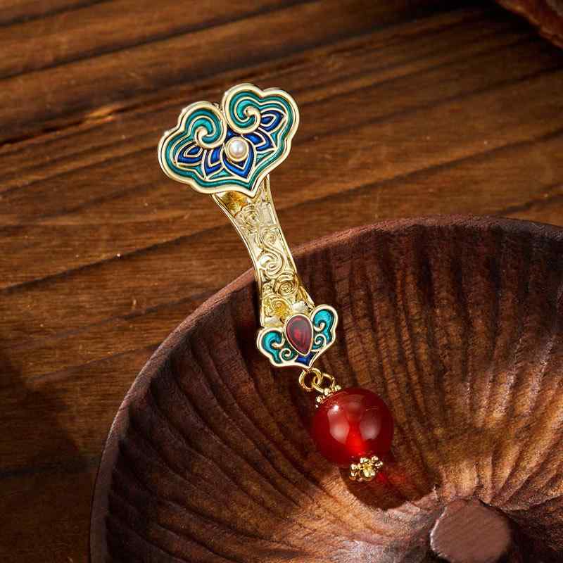 ブローチ レディース 女性用 レッドアゲート 赤瑪瑙 如意モチーフ 縁起物 中国風 民族風 レトロ クラシ..