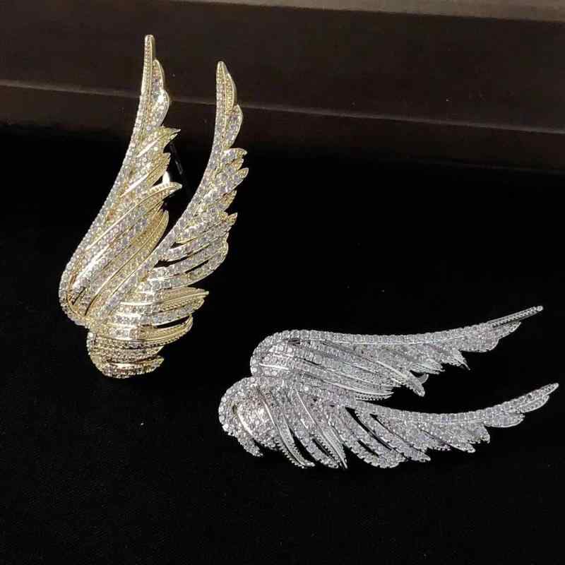 ブローチ 男女兼用 高級感 羽根 翼 モチーフ ファッション 上質 多用途 個性的 スーツ ジャケット コート ドレス 銅製 繊細 マイクロパヴェ シルバー ゴ...