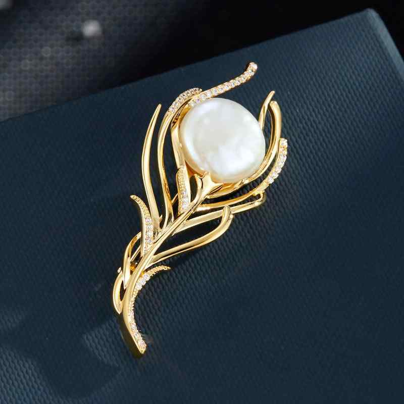 ブローチ レディース バロック パール フェザー 高級感 ライトラグジュアリー エレガント モダン 華やか ジャケット スーツ フォーマル パーティー 結婚式 通勤 普段使い 銅 電気メッキ アクセサリー(x2)