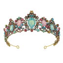 ヘッドドレス ブライダル ウェディング 結婚式 披露宴 花嫁 欧米風 レトロ ヴィンテージ 合金 ゴールドカラー カラフル ジルコニア ラインストーン ティアラ クラウン ゴージャス(x2)