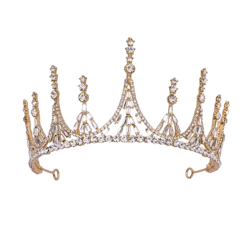 ヘッドドレス 花嫁 ブライダル 欧米風 バロック風 ゴールド ティアラ クラウン 王冠 合金製 電気メッキ ジルコニア 豪華 エレガント ウェディング 髪飾り(x2)