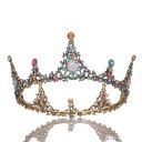 ティアラ レディース ウェディング 結婚式 バロック ラウンドクラウン アンティーク 花嫁 ヘッドドレス 髪飾り 合金製 電気メッキ加工 ピンククリスタル アンティークゴールド 大ぶり(x2)