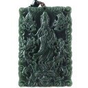 玉製ペンダント メンズ 和田玉 青玉 九龍 観音 関羽 武財神 両面彫り 縁起物 開運 魔除け お守り パワーストーン アクセサリー 重厚感 カジュアル(x3)