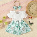 ロンパース 女の子 ベビー 新生児 三角ロンパース 半袖 リボン かわいい 夏服 カバーオール ボディスーツ スウィート ポリエステル ライトグリーン 赤ちゃん 乳児服