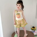 キッズ 女の子 フルーツ柄 タンクトップ ショートパンツ 2点セット 夏 カジュアル 薄手 韓国風 綿混 上下セット 普段使い 部屋着 お出かけ やわらか素材